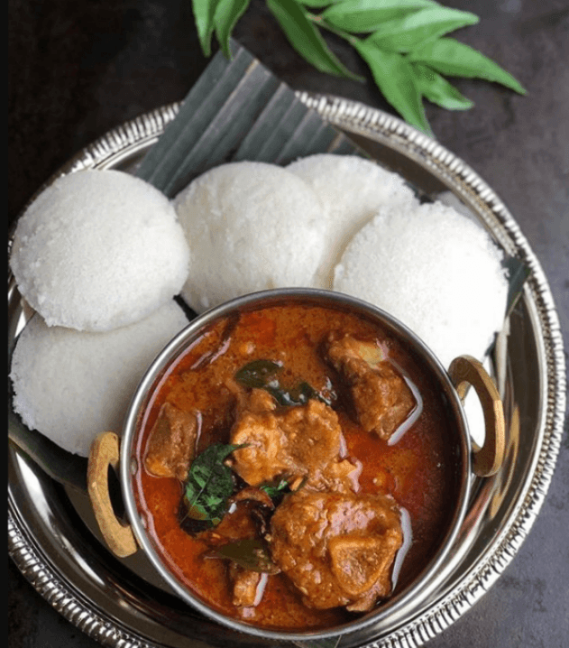 Idli And Mutton Curry