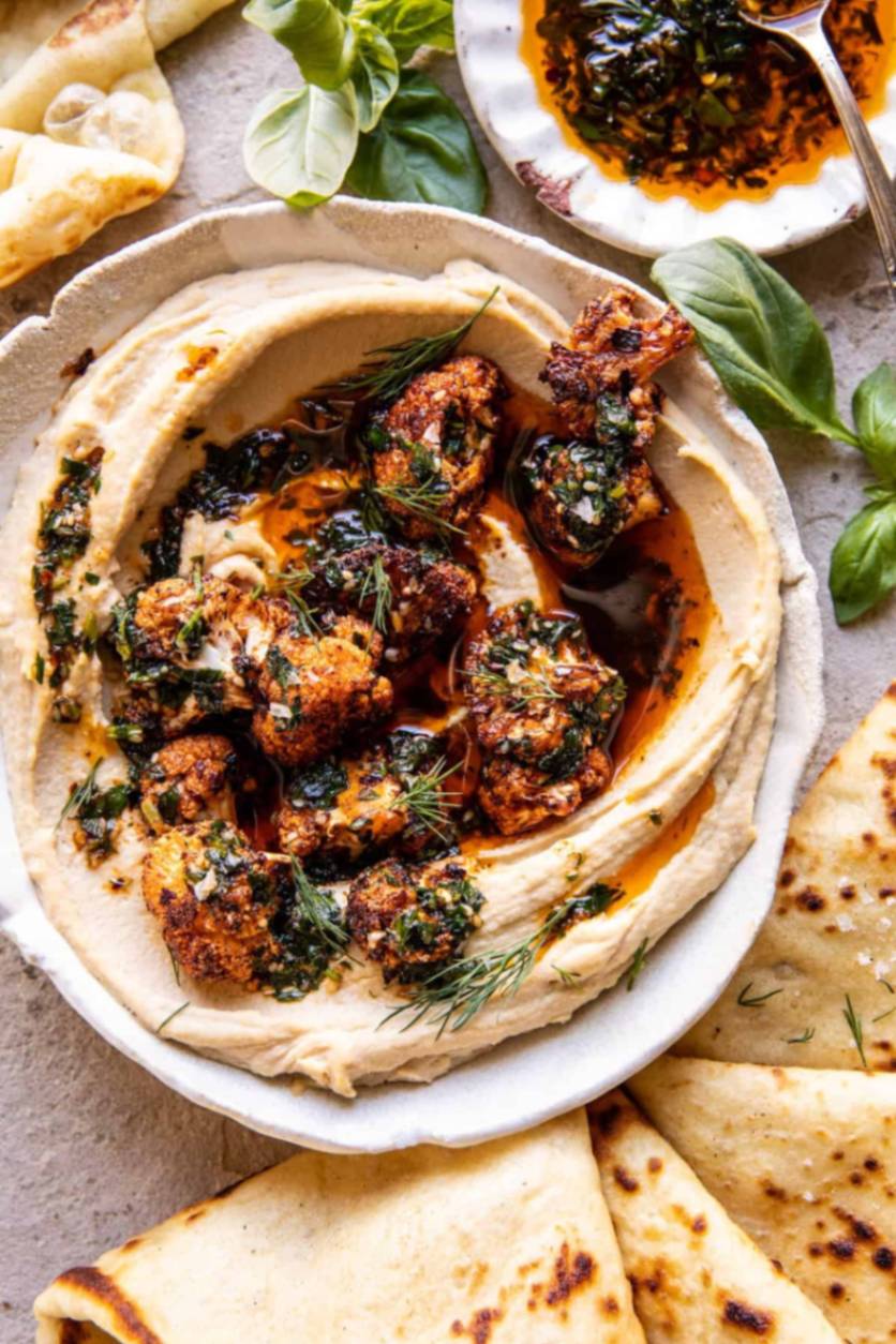 Smoky Cauliflower, Cheesy Hummus